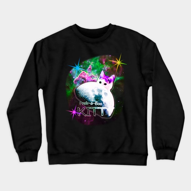 Peek-a-Boo Space Kitty Crewneck Sweatshirt by AlondraHanley